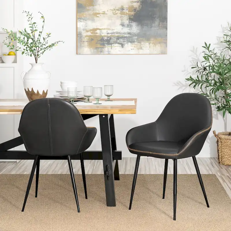 Glitzhome Set of 2/4/6 Mid-Century Modern Faux Leather Accent Dining Chairs