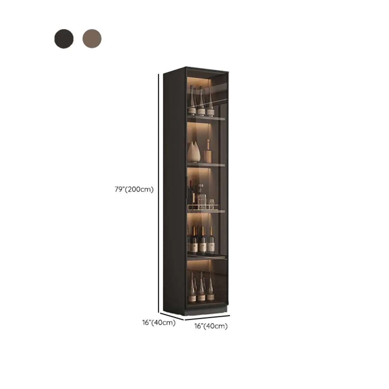 Tall Narrow Black Wood Display Cabinet with Light