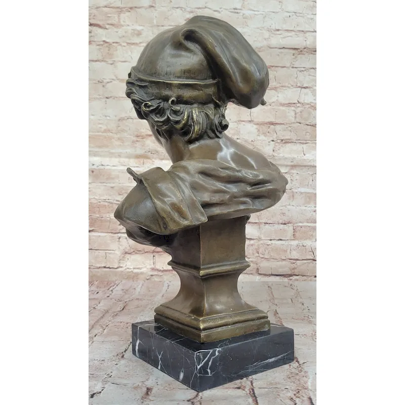 Charming Smiling Boy Bronze Bust Sculpture With Marble Base By Dalou