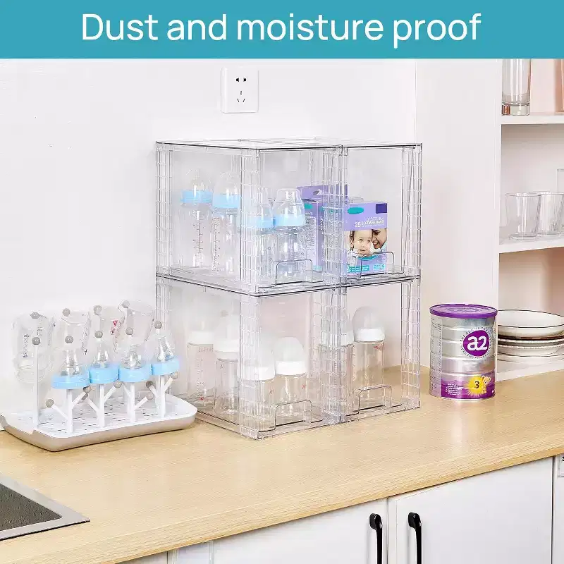 Vtopmart 4 Pack 9.7 Clear Plastic Stackable Storage Drawers,for Skincare, Bathroom Supplies,Ideal for Cabinet,Undersink,Vanity,Kitchen,Pantry