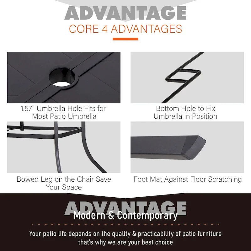 MAISON ARTS Patio Dining Set 7 Piece Metal Rectangle Patio Table with 2.6  Umbrella Hole and 6 Metal Dining Chairs, Black