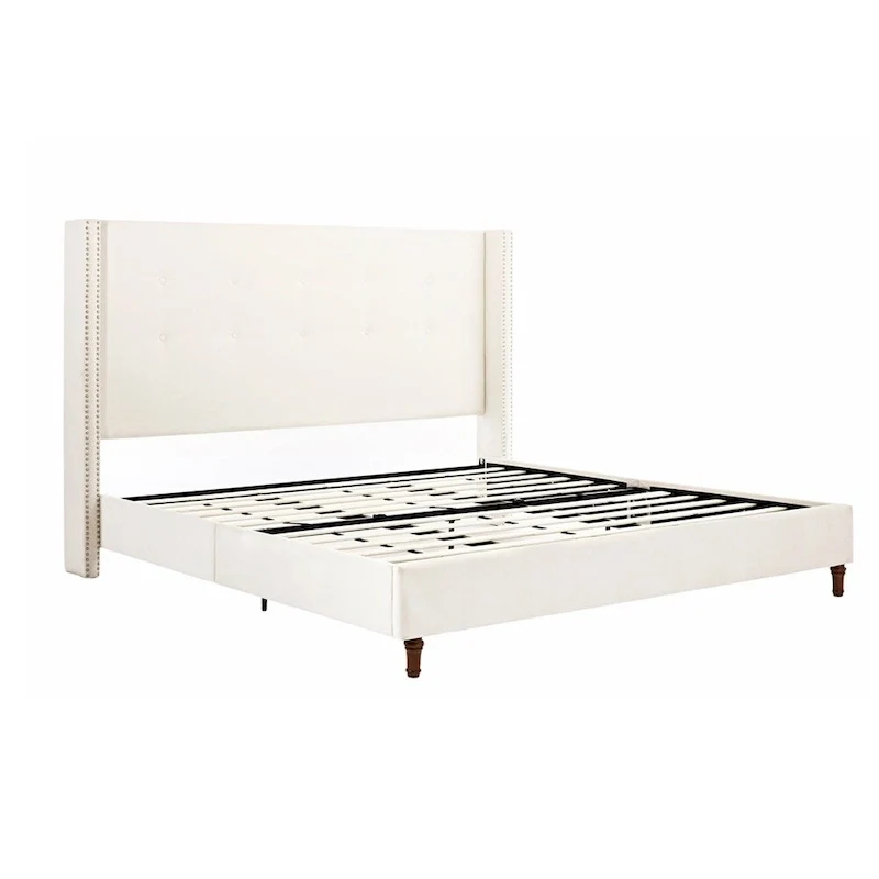 Velvet Upholstered Queen Bed - Wingback with Nailhead Trim