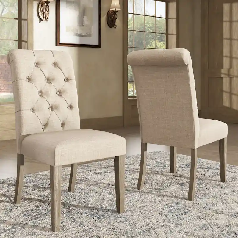 Benchwright Linen Tufted Dining Chair with Grey Finish Legs (Set of 2) by iNSPIRE Q Artisan
