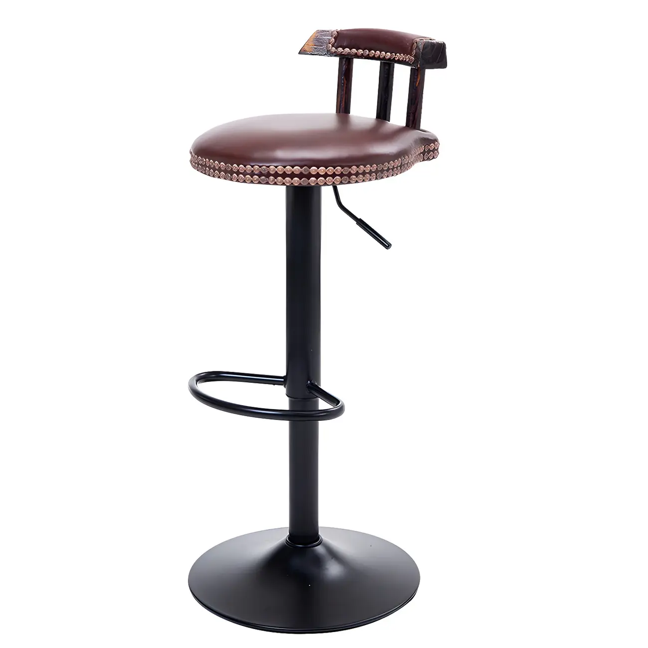 Industrial Round Leather Adjustable Bar Stools