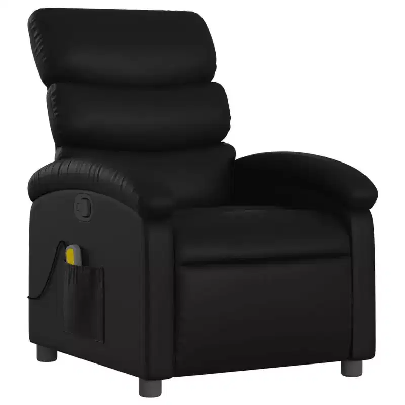 vidaXL Massage Recliner Chair Black Faux Leather, Metal, Engineered Wood Single