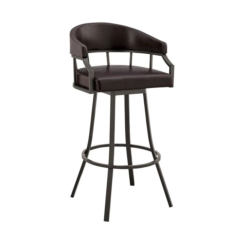 Faux Leather Swivel Bar Chair with Iron Frame and Footrest