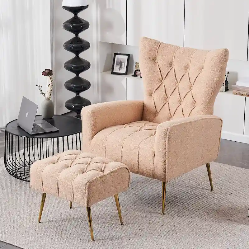 Upholstered Wingback Chair with Ottoman