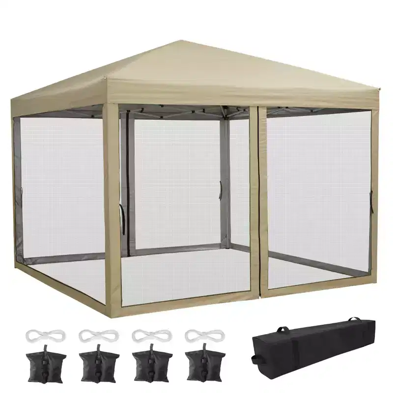 10 x 10 FT Pop Up Canopy, Canopy with Mosquito Netting, Wheeled Carry Bag, Heavy Duty Sun Shade for Patio, Backyard