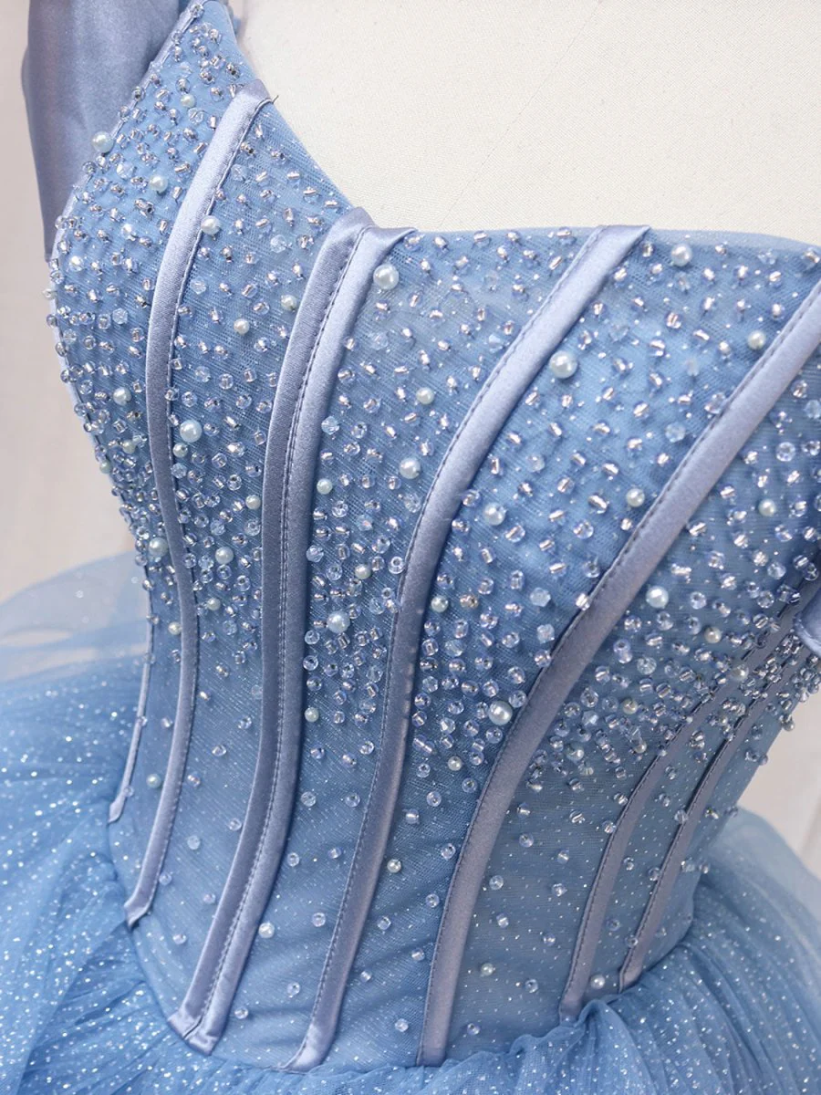 A-Line Blue Tulle Long Sweet Quinceanera Dress