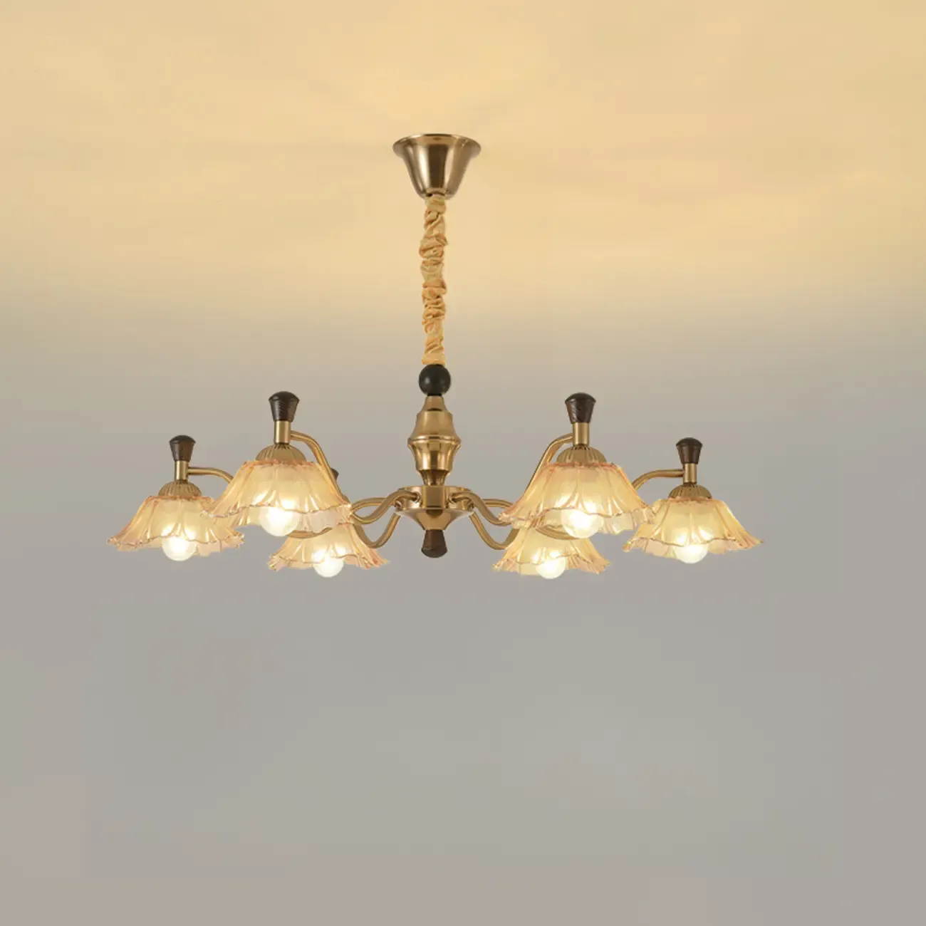 Modern Adjustable Gold Flower Glass Chandelier 6/8 Lights
