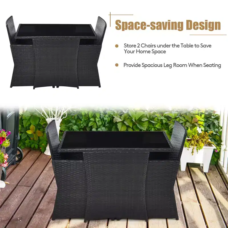 Costway 3PCS Patio Rattan Furniture Set Cushion Sofa Armrest Garden Deck