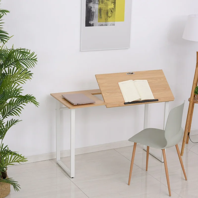 Yellow & White Adjustable Tilt-Top Drafting Desk, Single User