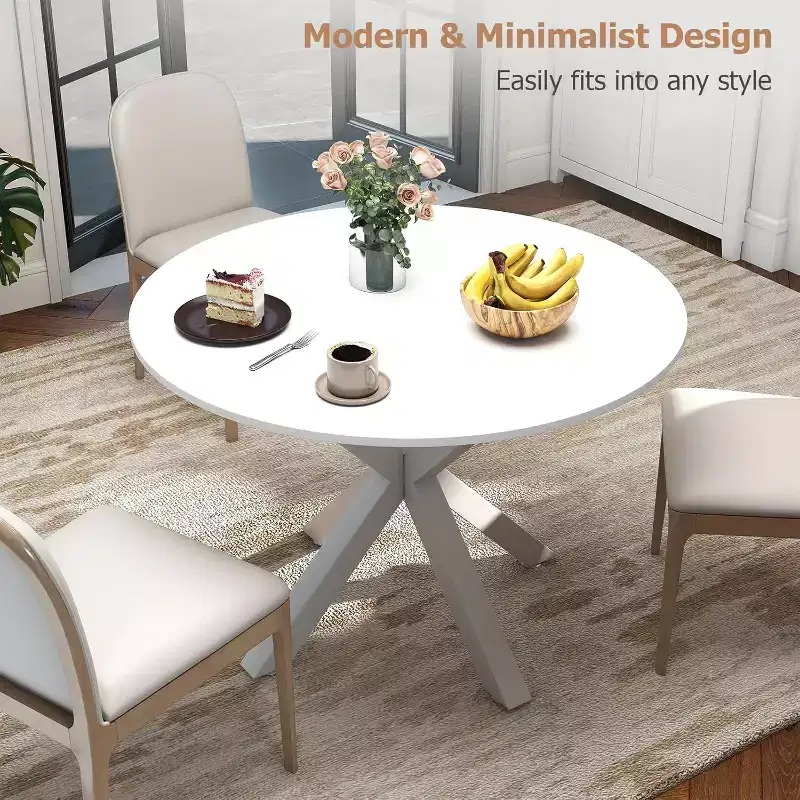 Zevemomo Round Dining Table,42Kitchen Dining Table for 4-6,Small Round Table with Metal Cross Legs,for Kitchen,Apartment,Living Room,White Marble
