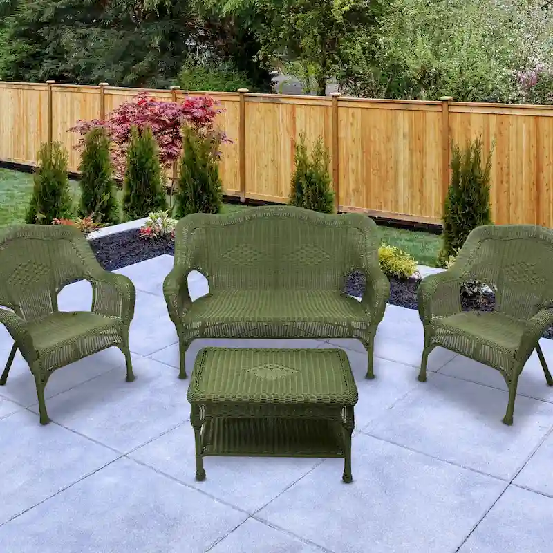 Wicker Outdoor Patio Conversation Set - Moss Green - 4pc