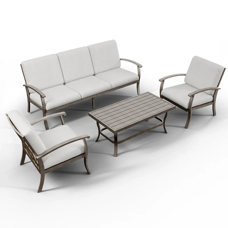 5-Person Aluminum Patio Conversation Set with Coffee Table, Sofa and Light Gray Cushions