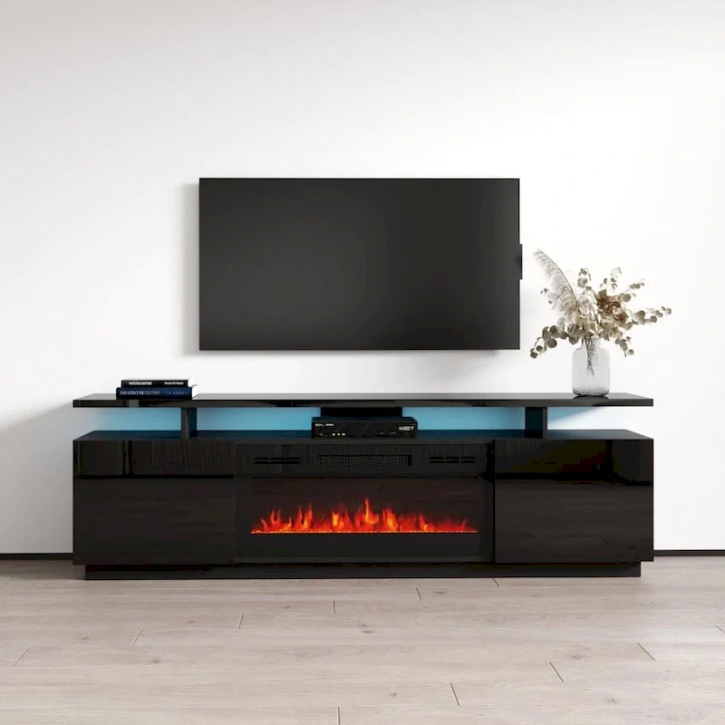 Modern TV Stand with Electric Fireplace Insert
