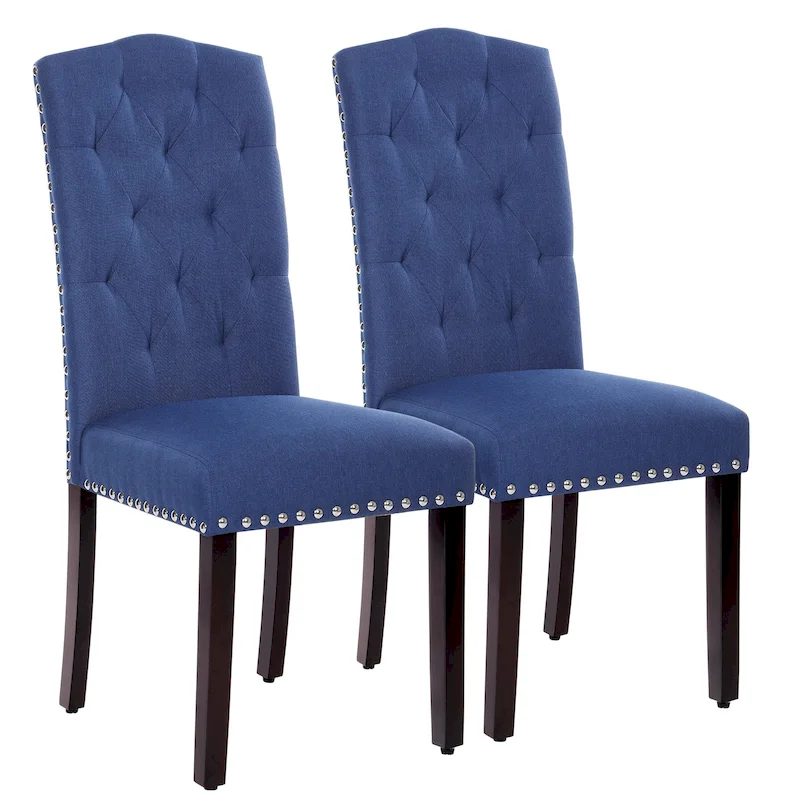 Solid Wood Tufted Dining Chairs, Kitchen Dining Room Chairs with Bronze Nailhead Trim Set of 2