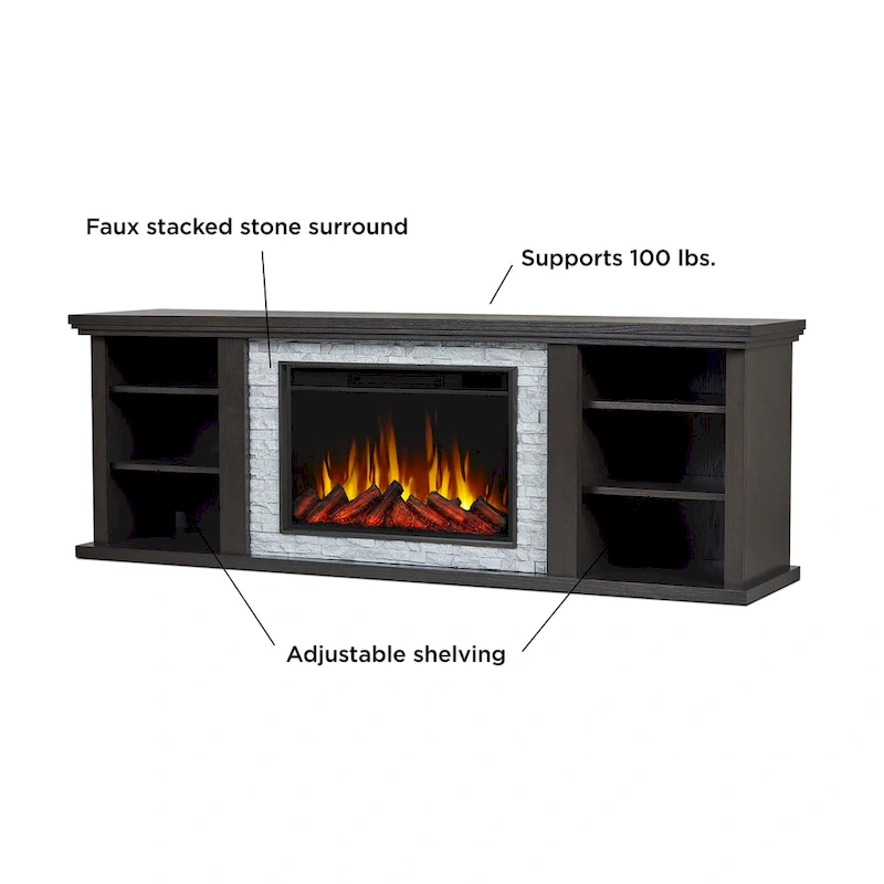 Kenai 72 Electric Slim Fireplace TV Stand in Dark Oak by Real Flame