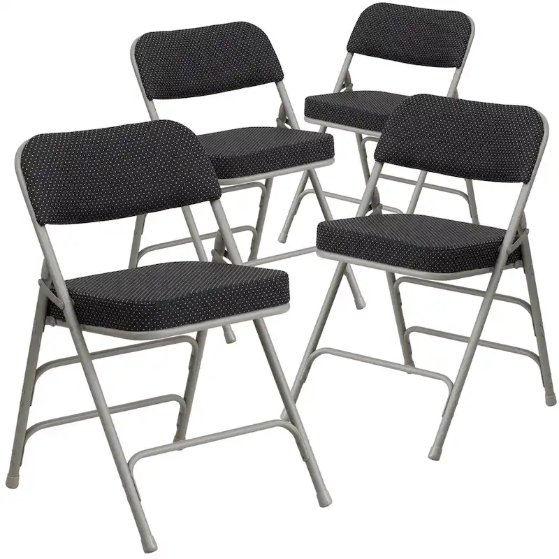 4 Pack Curved Triple Braced & Hinged Fabric Upholstered Metal Folding Chair