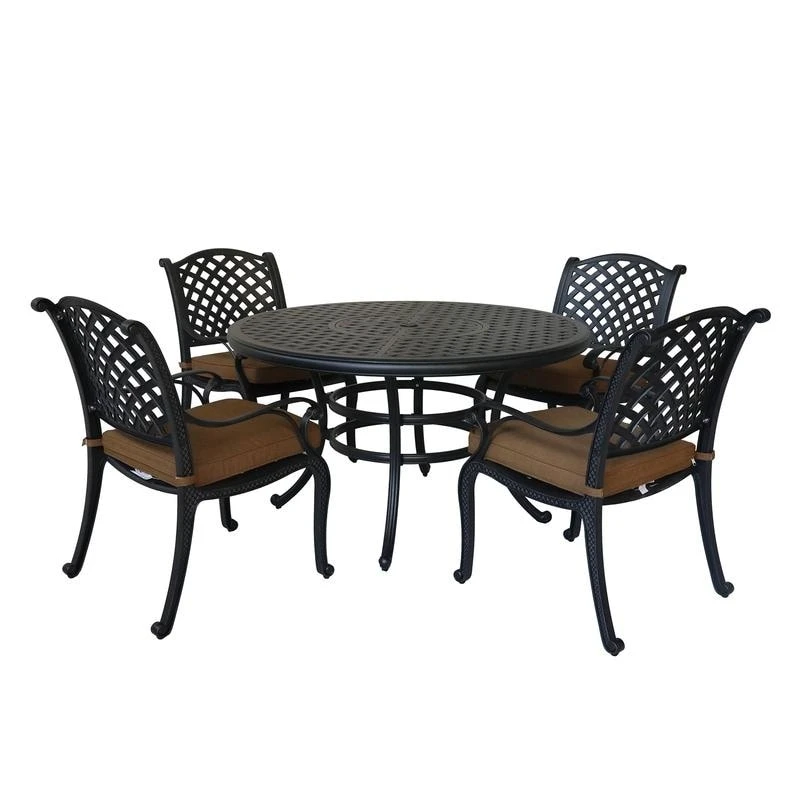 Ventura Cast Aluminum 5 Piece Round Dining Set with 4 Arm Chairs - N/A