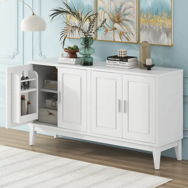 4-Door Sideboard Storage Cabinet with Door Shelf for Living Room, Two Large Cabinets with Adjustable Shelf