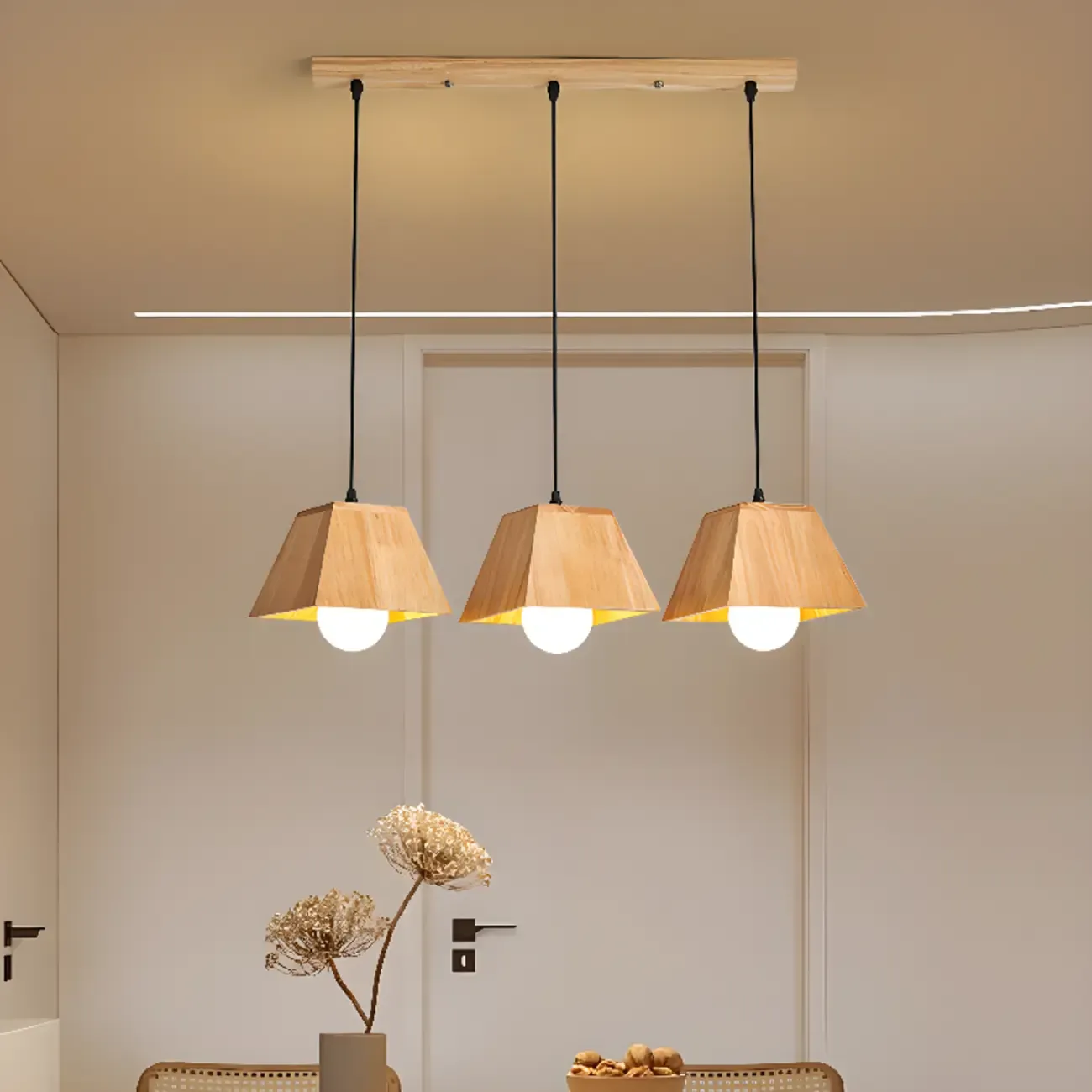 3-Light Modern Wood Island Pendant Light for Kitchen