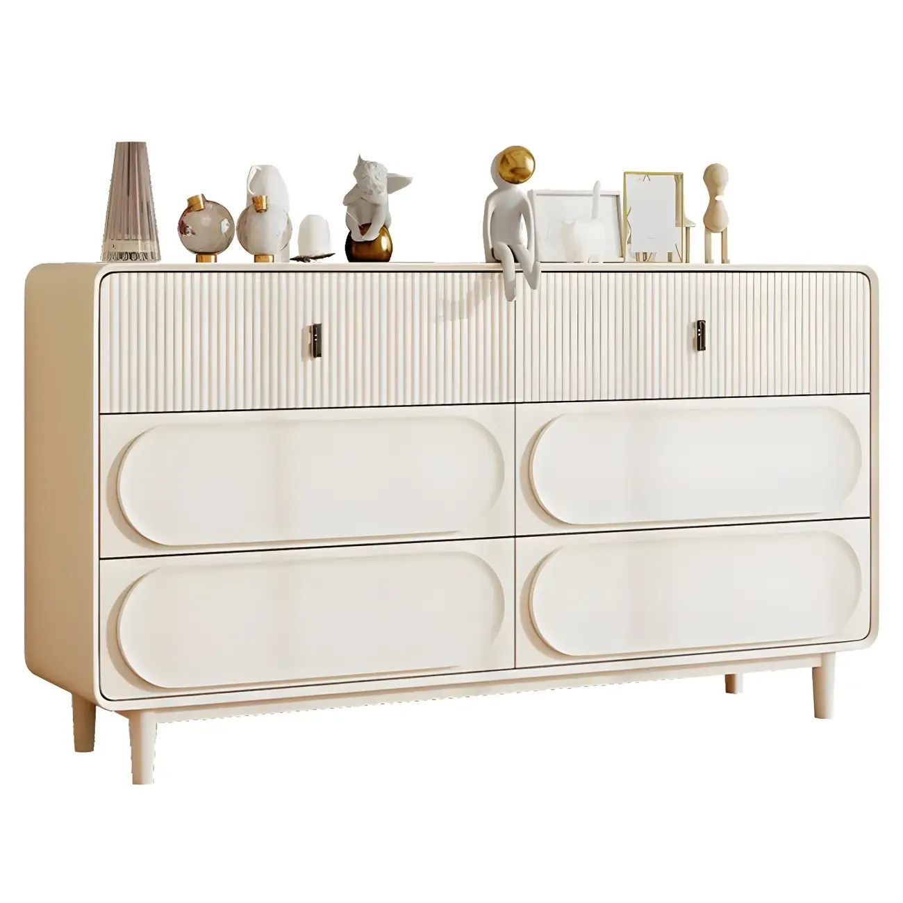 Classic White Wooden Chest with Metal Handles & Drawers