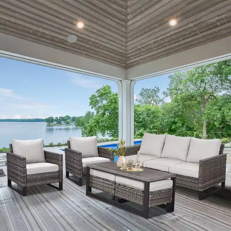 6 Piece Outdoor Sofa with Chair with Ottoman Set