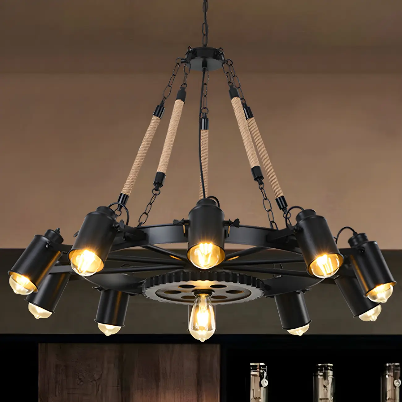 Industrial Chain Mount Black Iron Gear Shape Chandelier