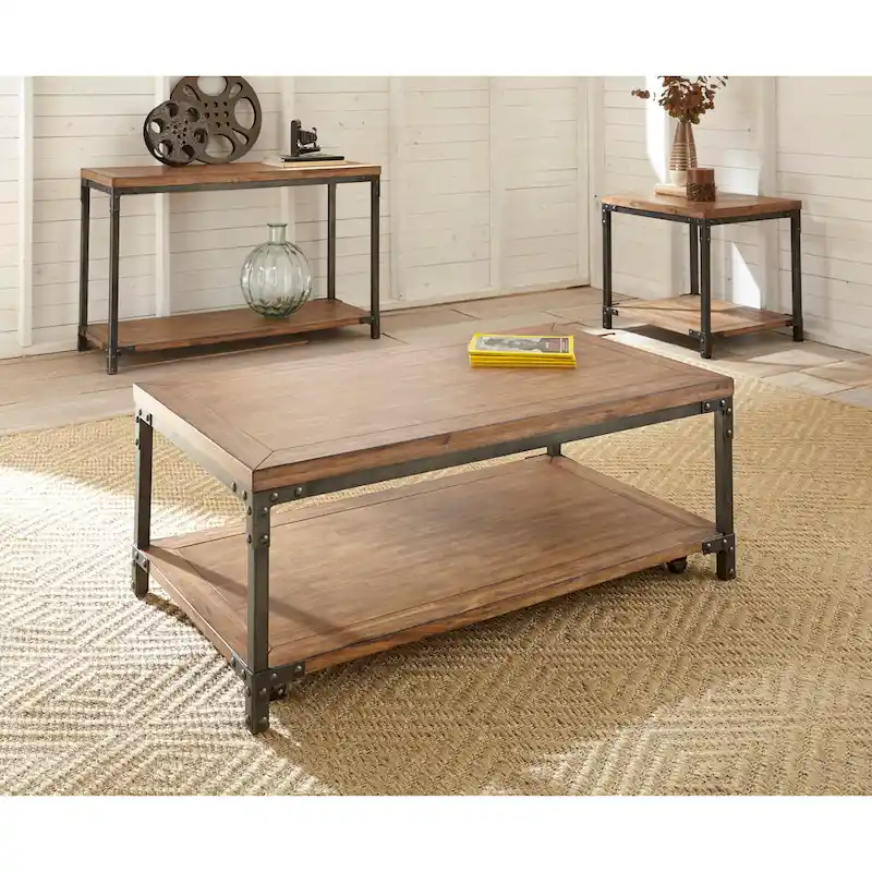 Leyburn Industrial Wood and Metal Coffee Table with Casters