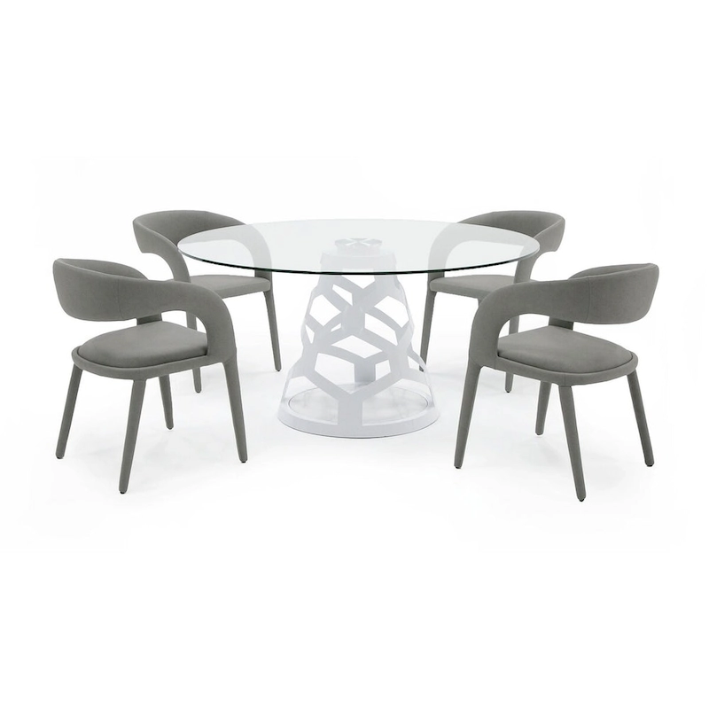 Modrest Lilly Modern 12mm Round Glass & White Dining Table