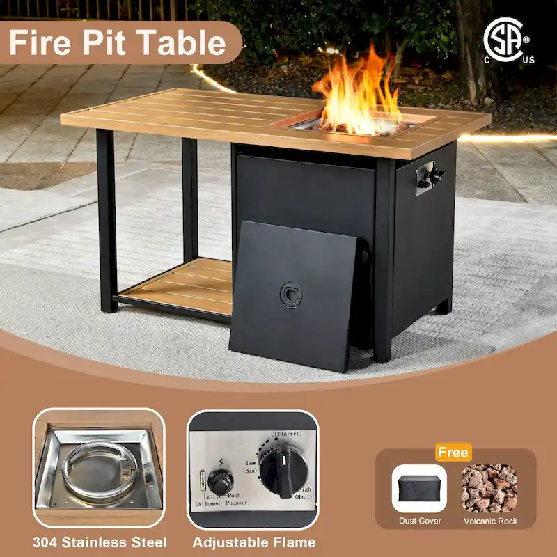 HOOOWOOO 8-piece Patio Wicker Rattan Conversation Set with Multifunctional Fire Pit Table