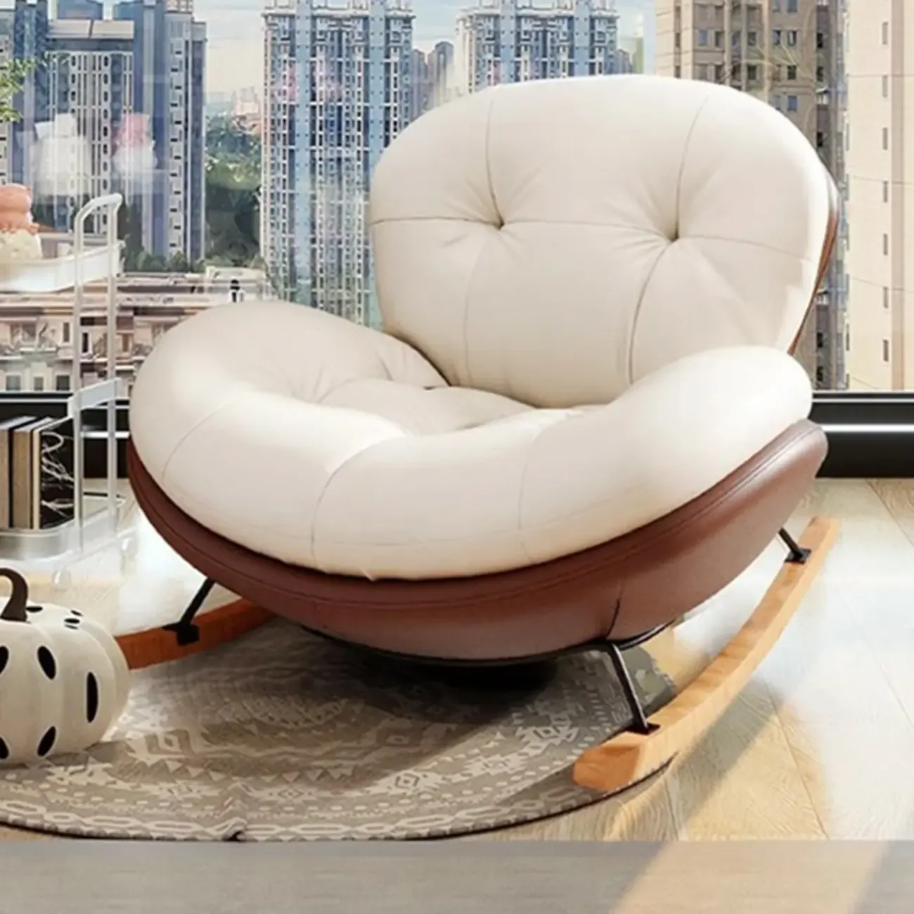 Ergonomic Rounded Upholstered Rocking Chair for Living Room