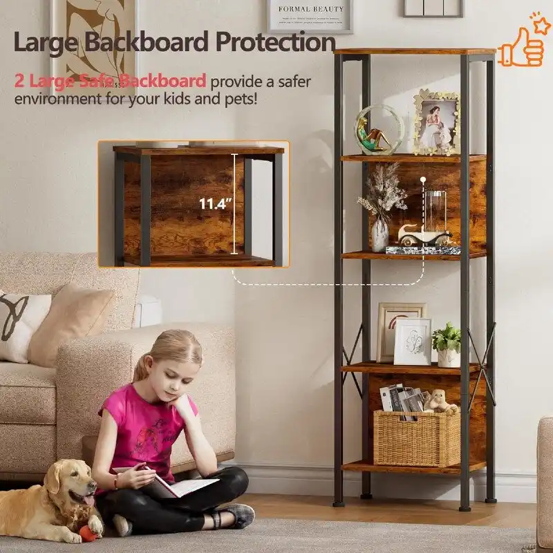 5 Tier Tall Bookshelf - 14.9 D x 10.6 W x 55.1 H