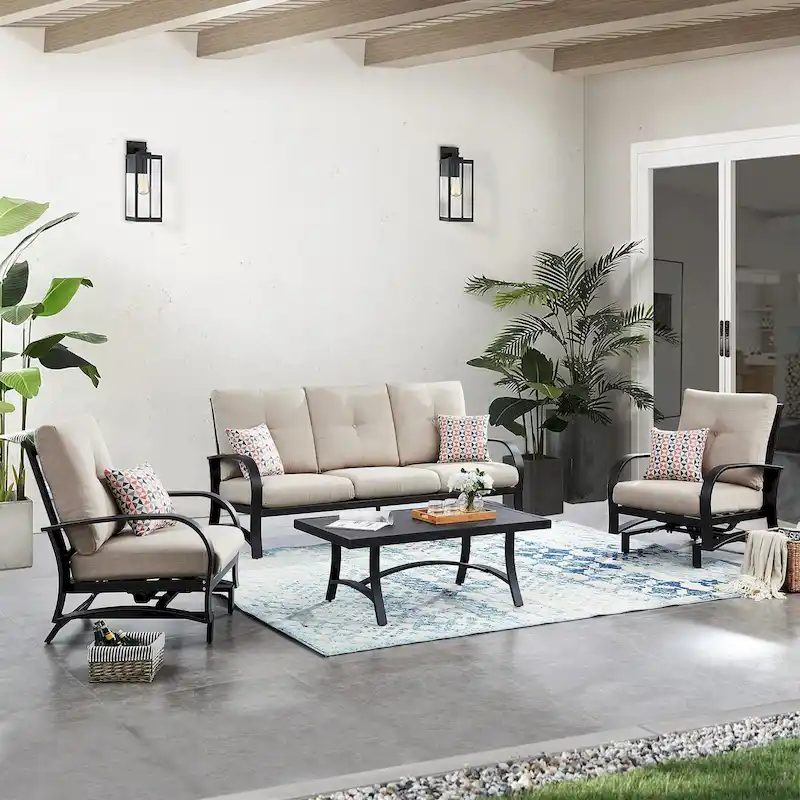 Patio Outdoor 4 Pieces Furniture Sofa Set with Sunbrella Cushion