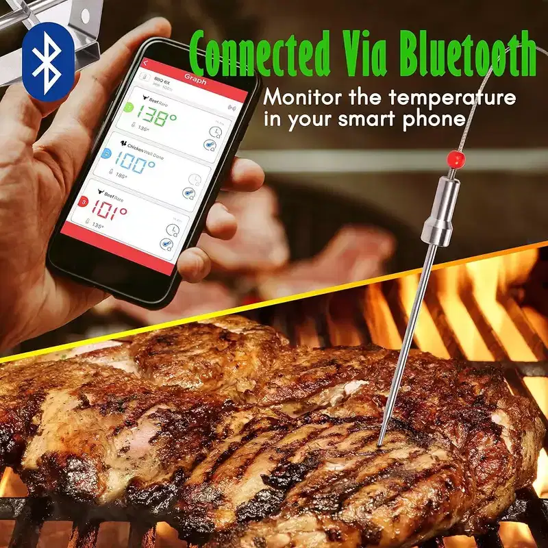 NutriChef Smart Bluetooth BBQ Thermometer - Black