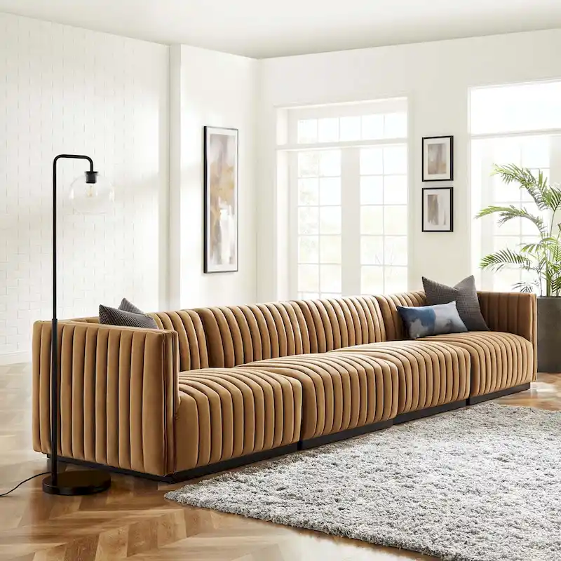 Channel Tufted Performance Velvet 4-Piece Sectional Sofa - Modern Living Room