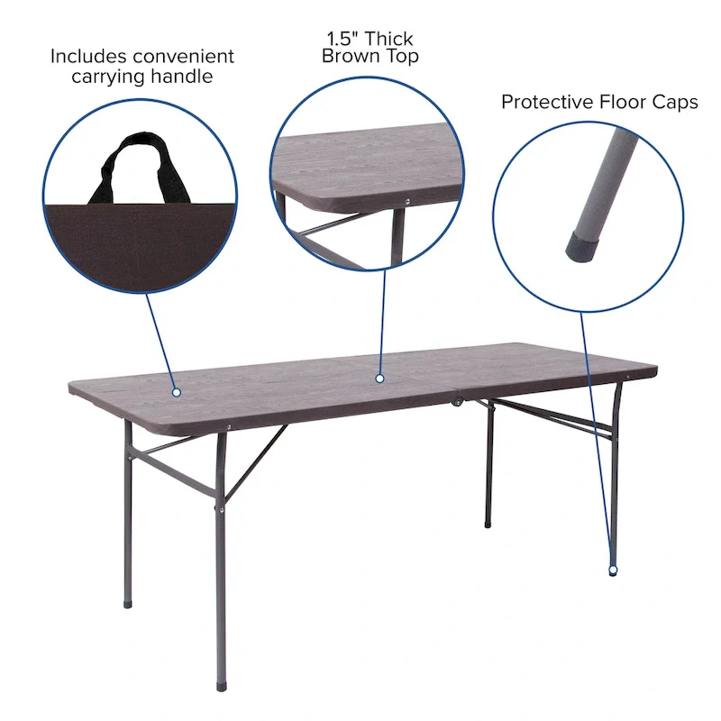 30W x 72L Bi-Fold Plastic Banquet and Event Folding Table with Carrying Handle - 72D x 30W x 29H