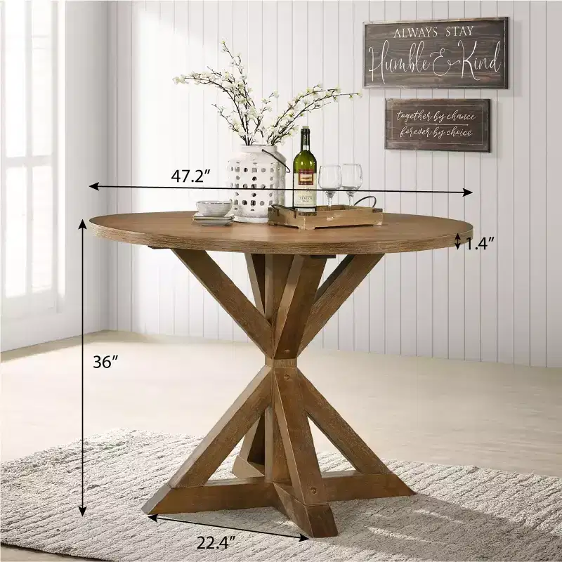 Okak Morden 47.2 Round Dining Table Dining Room Table Counter Height Table with Cross-Buck Base for Kitchen for 4, Brown