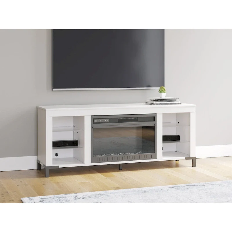 White 60 TV Stand with Electric Fireplace for TVs up to 69