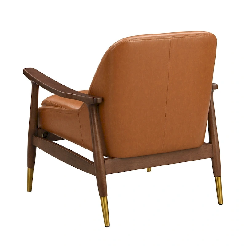 Modern PU Leather Accent Leisure Chair Solid Wood Frame Mid Century Style