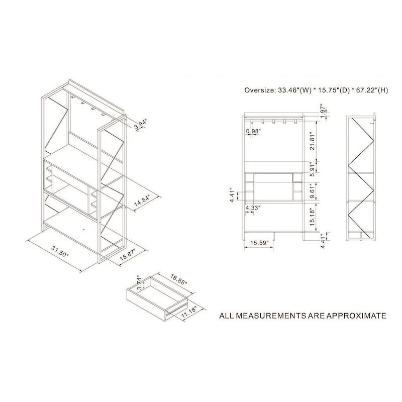 DH BASIC Industrial Reclaimed Oak 67-inch Metal 6-Wine Slots Baker's Rack by Denhour