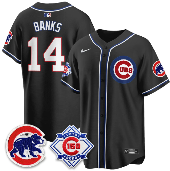 Chicago Cubs Ernie Banks 150th Anniversary Black Out Style Vapor Premier Limited Jersey