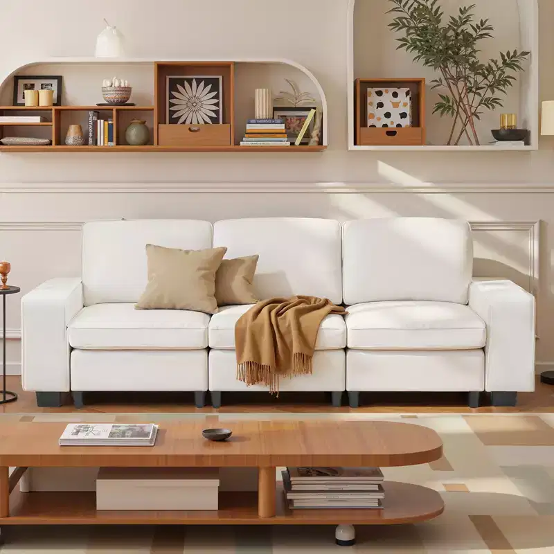 VEVOR 100-Inch Modular 3-Seater Sofa  Comfy Couch with Deep Seats & Hidden Storage, Modern Design for Living Room, Apartment, or Office, White