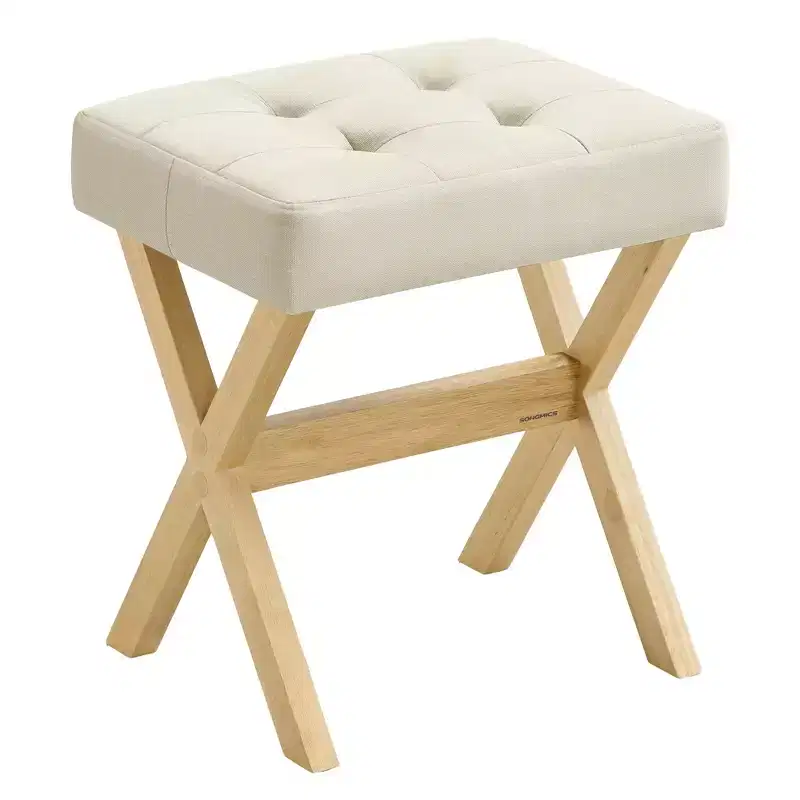 SONGMICS Foot Stool Ottoman, Padded Foot Rest Vanity Stool Under Desk with Solid Wood Frame