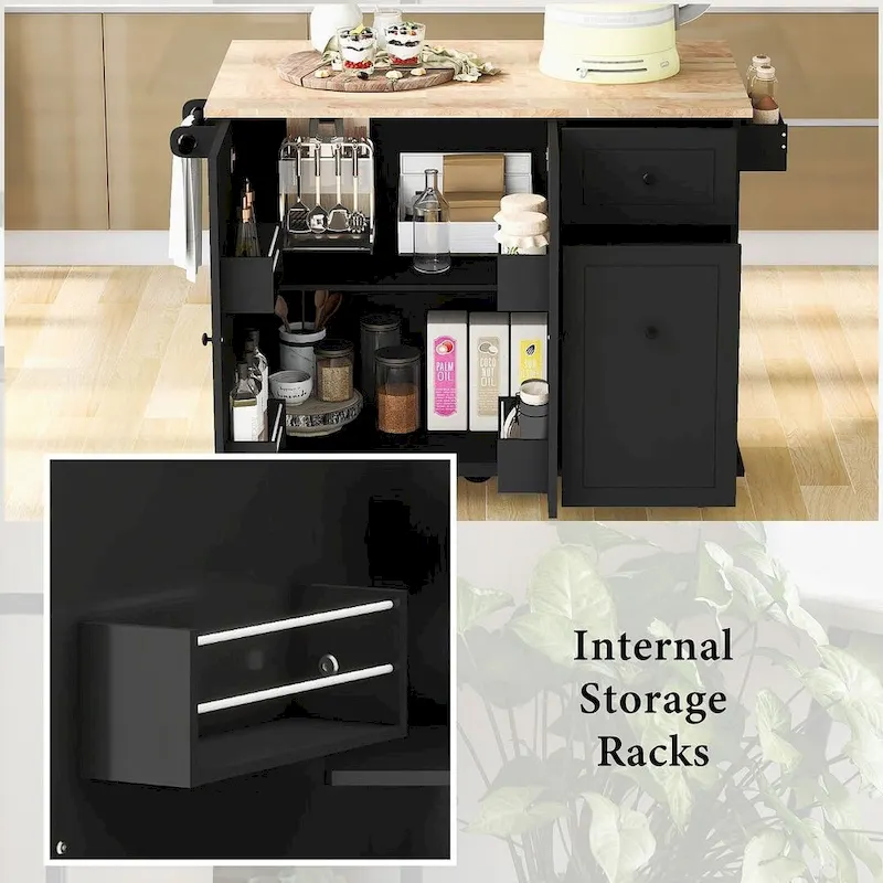 53.9 W Modern Versatile Kitchen Island with Drop Leaf and 3 Drawer Cabinets