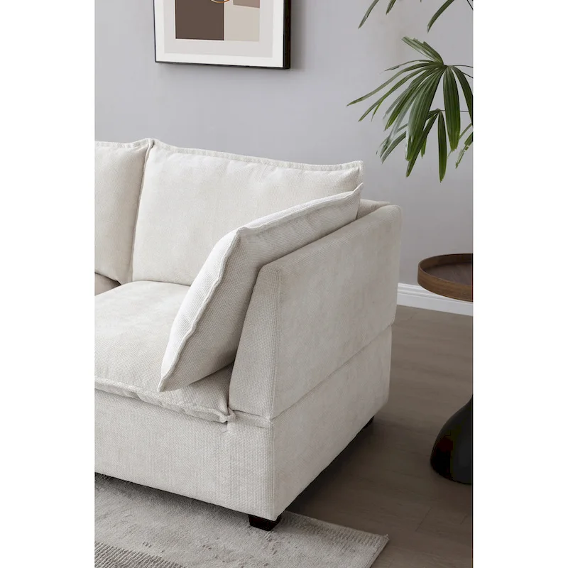 Beige 130 U-Shaped Customizable 6-Seat Modular Sectional Sofa with Convertible Ottoman and Versatile Assembly Options