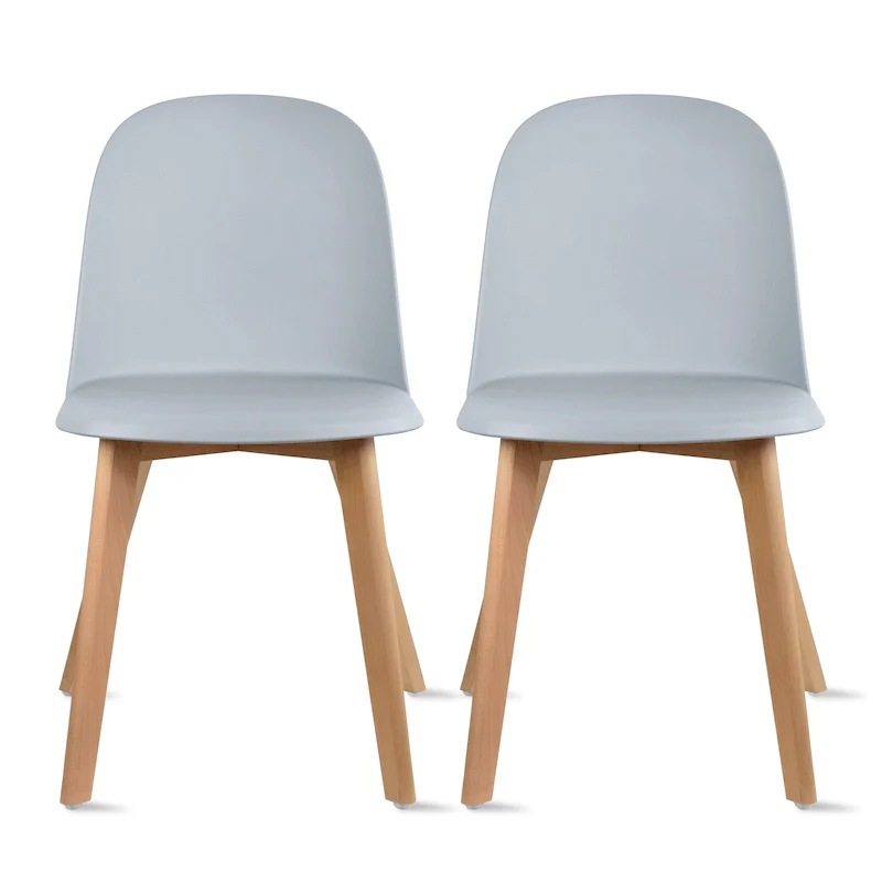Set of 2 Plastic Dining Side Chairs with Wood Base