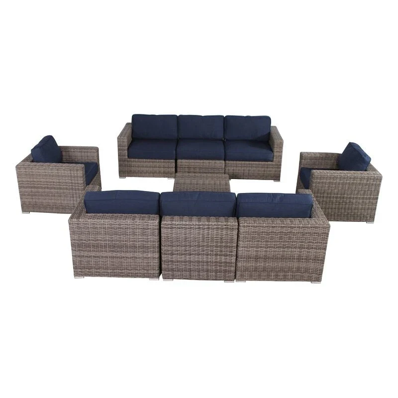 LSI Antibes Grey Wicker Sunbrella 9-piece Sofa Club Set