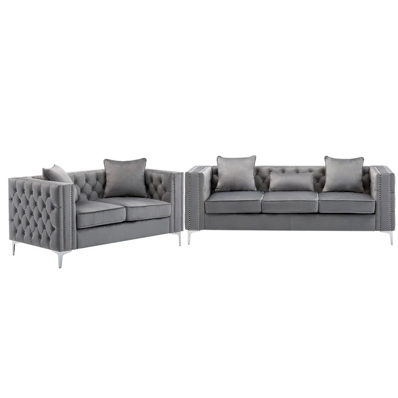 Velvet Fabric Sofa Loveseat Living Room Set